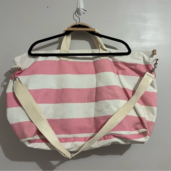 Victoria's Secret Pink and White Striped Canvas Tote Bag Large Zip Up has stains - Picture 9 of 9
